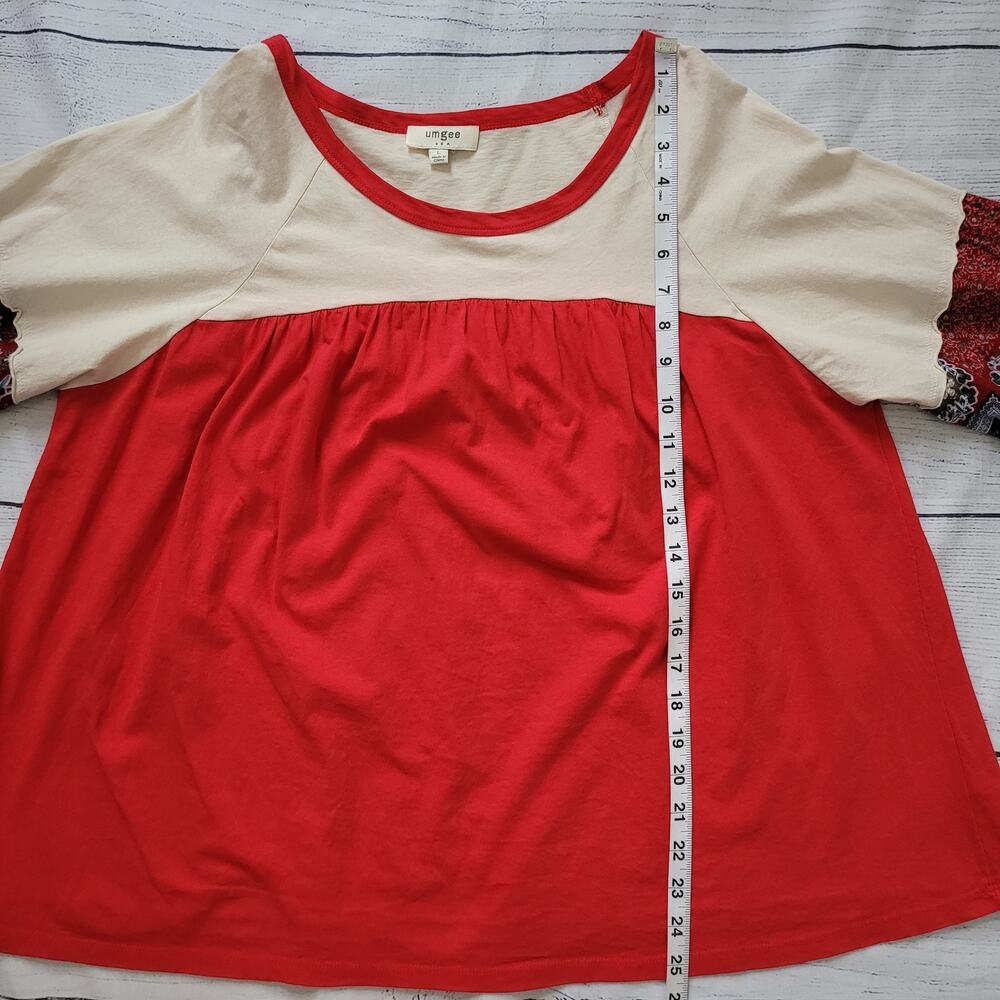 Umgee Size L Colorblock Mixed Print Fabric Long S… - image 5